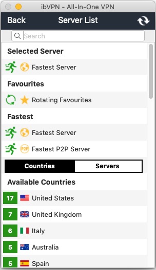 ibVPN 2.4 : Server List