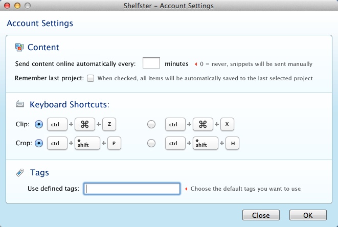 Shelfster 1.2 beta : Configuring Account Settings