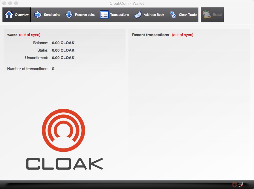 CloakCoin 1.9 : Main Window