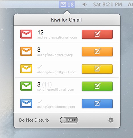 Kiwi for Gmail 1.0 : Main window