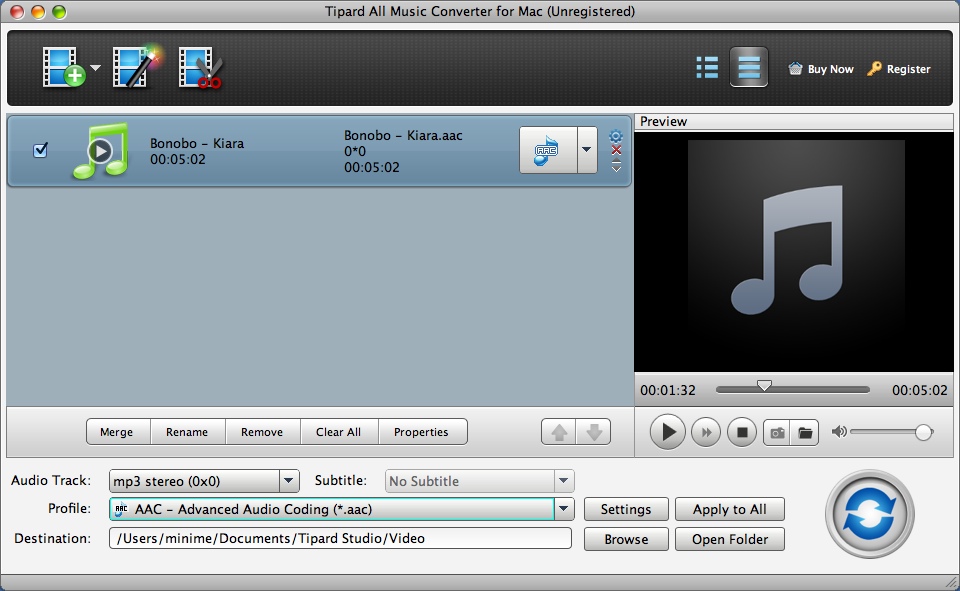 Tipard All Music Converter for Mac 5.0 : Main Window