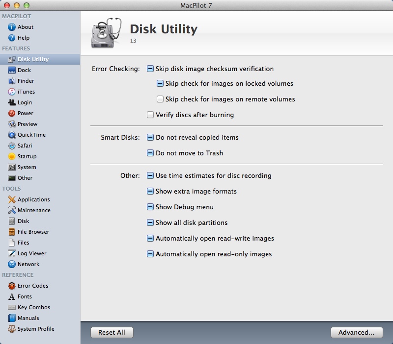 MacPilot 7.1 : Disk Utility Settings