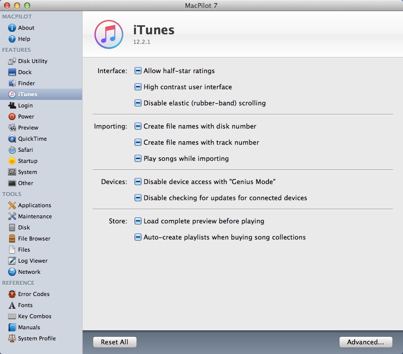 MacPilot 7.1 : iTunes Settings