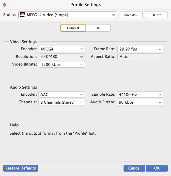 AnyMP4 Video Converter for Mac 6.2 : Configuring Output Settings