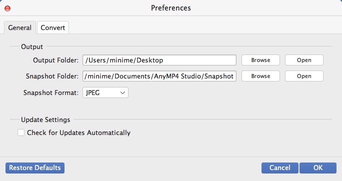 AnyMP4 Video Converter for Mac 6.2 : Program Preferences