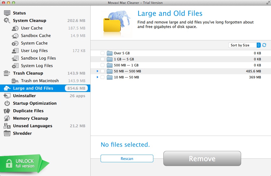 Movavi Mac Cleaner 1.8 : Large and Old Files