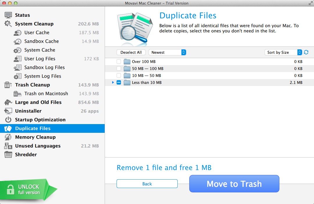 Movavi Mac Cleaner 1.8 : Duplicate Files