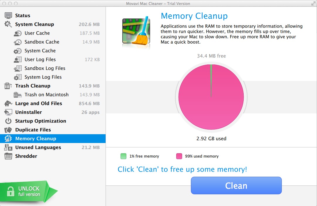 Movavi Mac Cleaner 1.8 : Memory Cleanup
