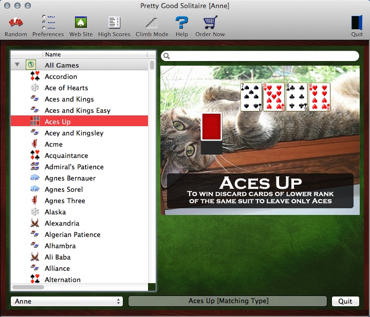 Pretty Good Solitaire 3.2 : Selecting Game Type
