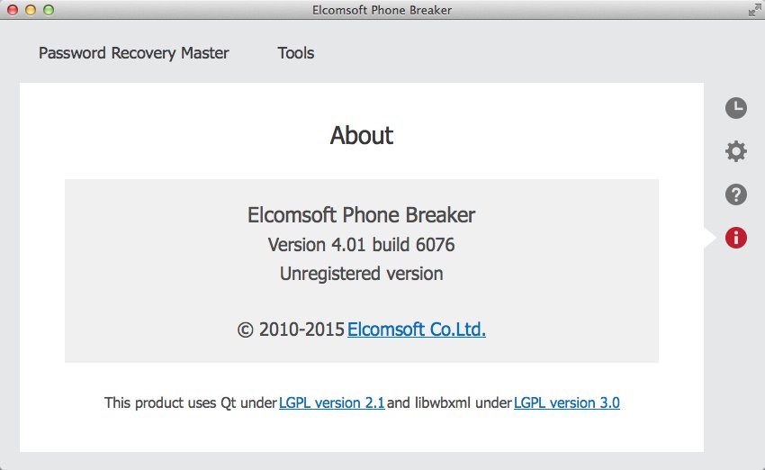 Elcomsoft Phone Breaker 4.0 : About Window