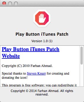 Play Button iTunes Patch 1.0 : About Window