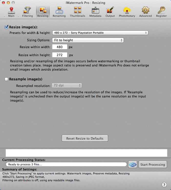 iWatermark Pro 1.7 : Configuring Resizing Settings