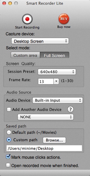 Smart Recorder Lite 3.0 : Configuring Fullscreen Recording Settings