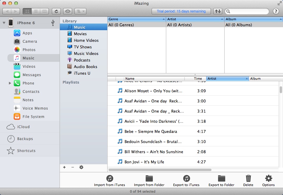 iMazing 1.2 : Checking Music Files On iOS Device