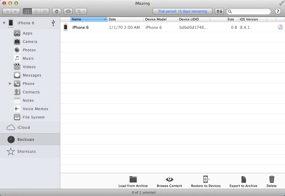 iMazing 1.2 : Displaying iPhone Backup Files