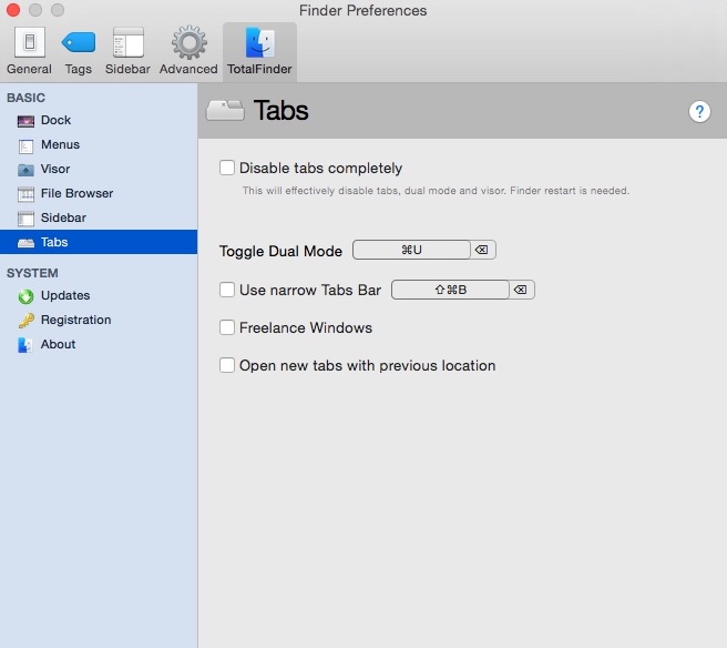 TotalFinder 1.8 : Configuring Tabs Settings