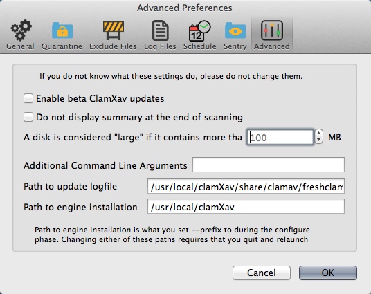 ClamXav 2.8 : Configuring Advanced Settings