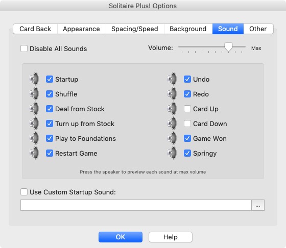 Solitaire Plus 3.3 : Sound Options