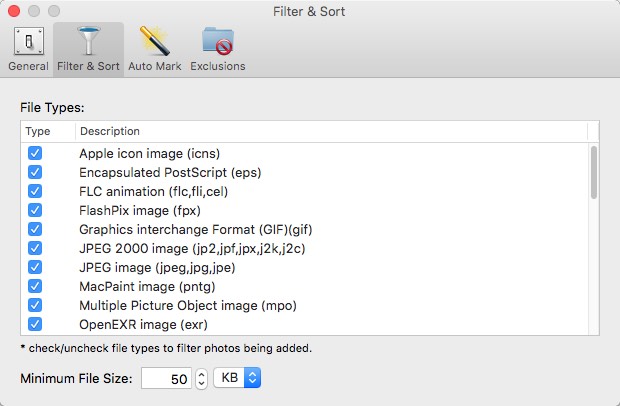 Photos Duplicate Cleaner 1.6 : Filter Options