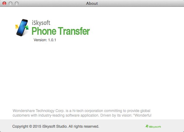 iSkysoft Phone Transfer 1.0 : About Window