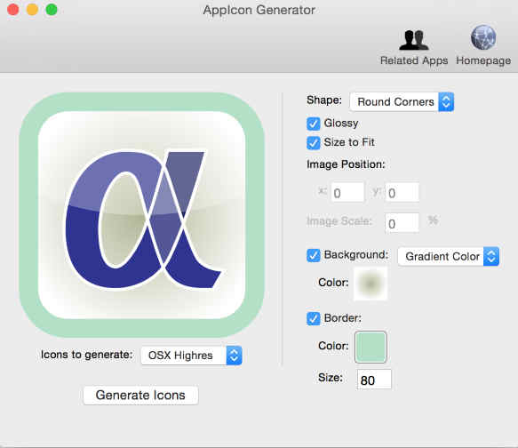 AppIcon Generator 1.1 : Main Window