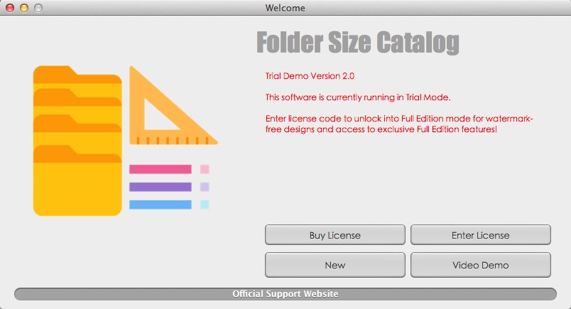 Folder Size Catalog 2.0 : Welcome Window