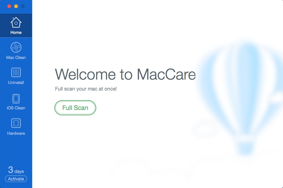 MacCare 1.0 : Welcome Window