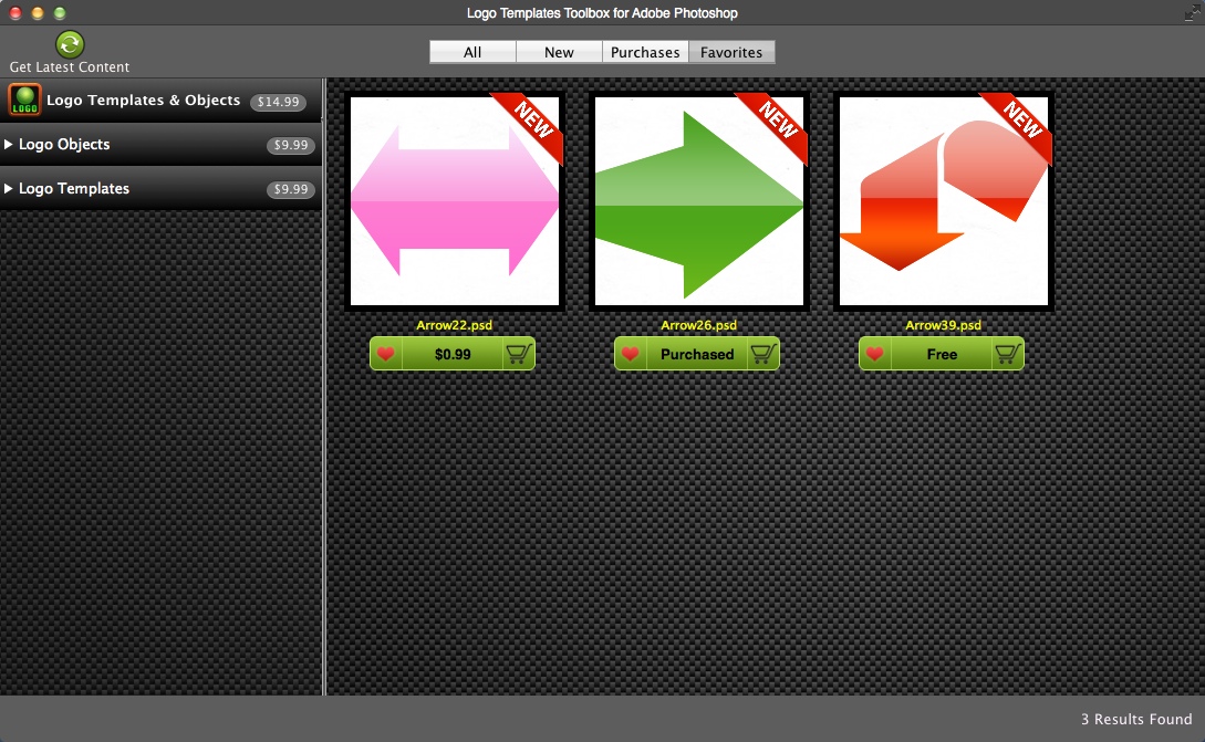 Logo Templates Toolbox for Adobe Photoshop 1.0 : Favorite Logos Window