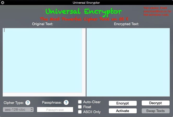 Universal Encryptor 1.0 : Main window