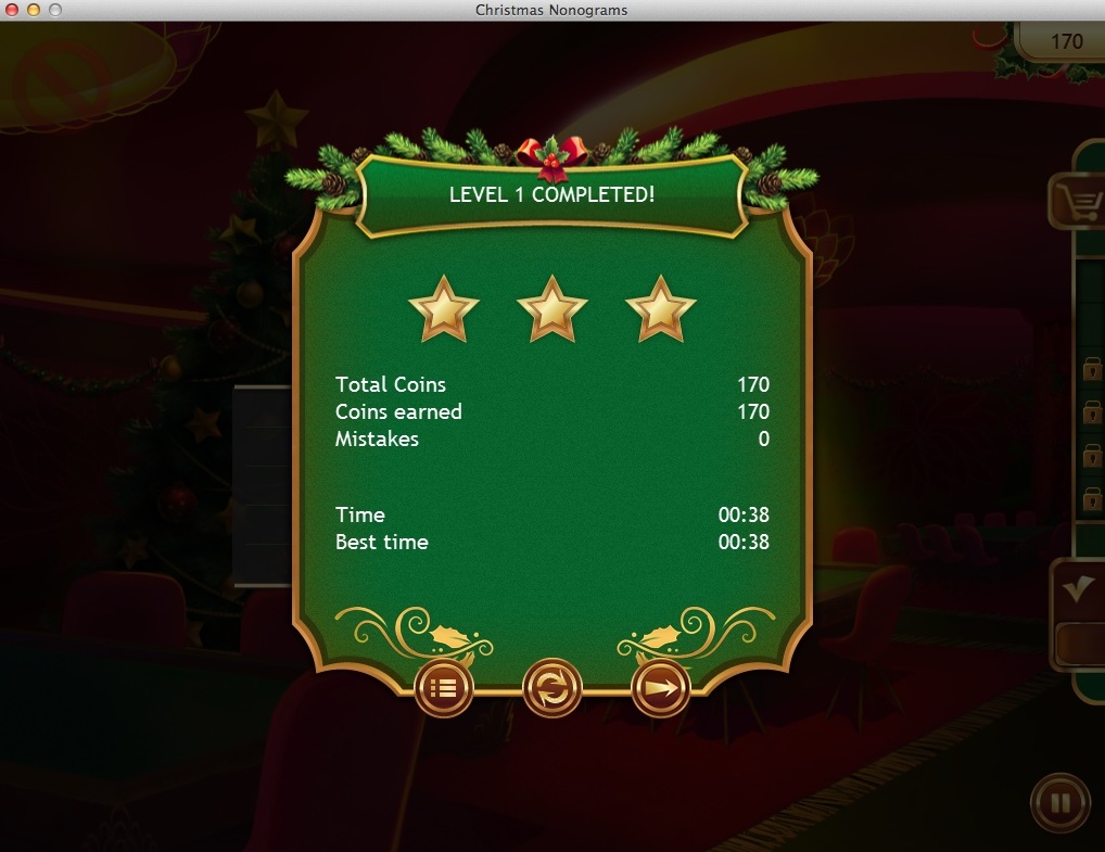 Christmas Nonograms Free 1.0 : Completed Level Statistics Window