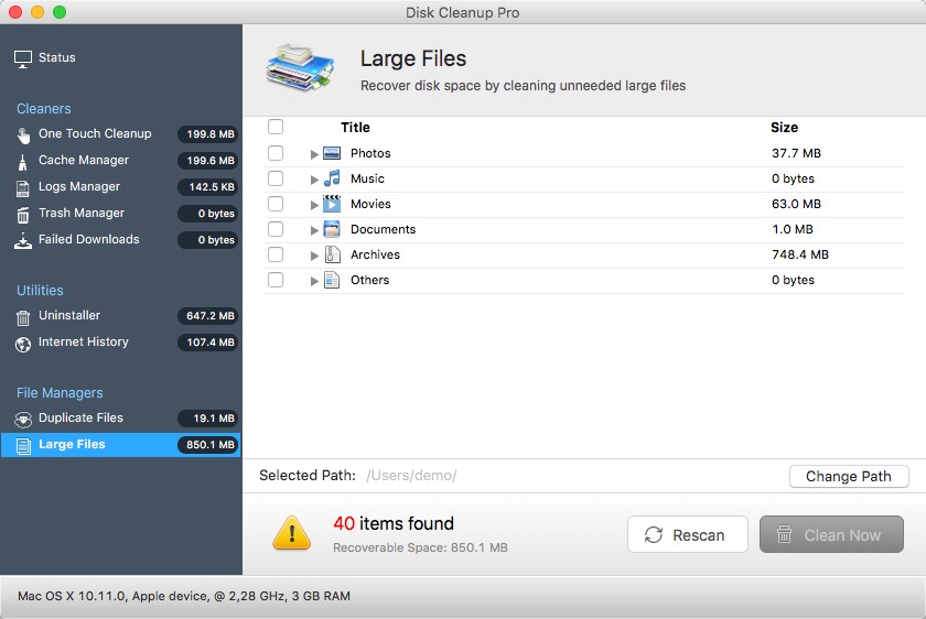 Disk Cleanup Pro : Larges Files Window