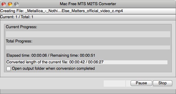 Mac Free MTS M2TS Converter 5.1 : Conversion Window