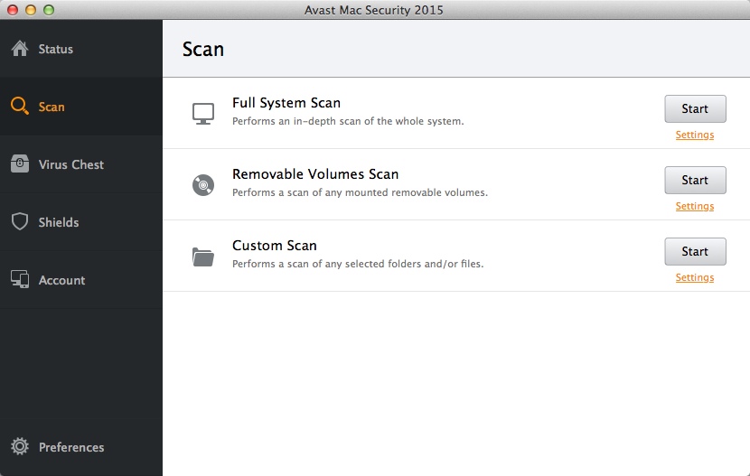 Avast! Free Mac Security 10.14 : Selecting Scan Method