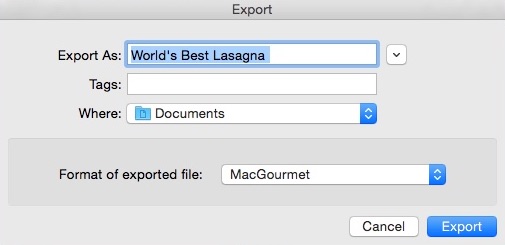 MacGourmet Deluxe 4.2 : Exporting Recipe Info