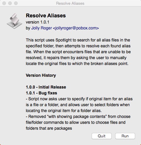Resolve Aliases 1.0 : Main window
