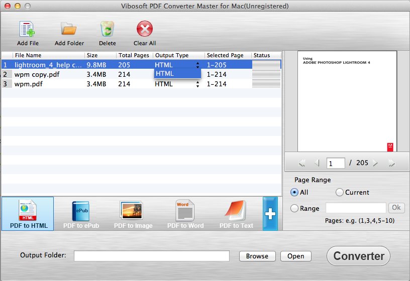 Vibosoft PDF Converter Master for Mac 2.1 : HTML Options Window