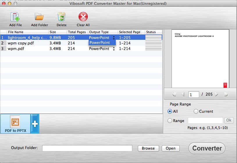 Vibosoft PDF Converter Master for Mac 2.1 : PowerPoint Options Window