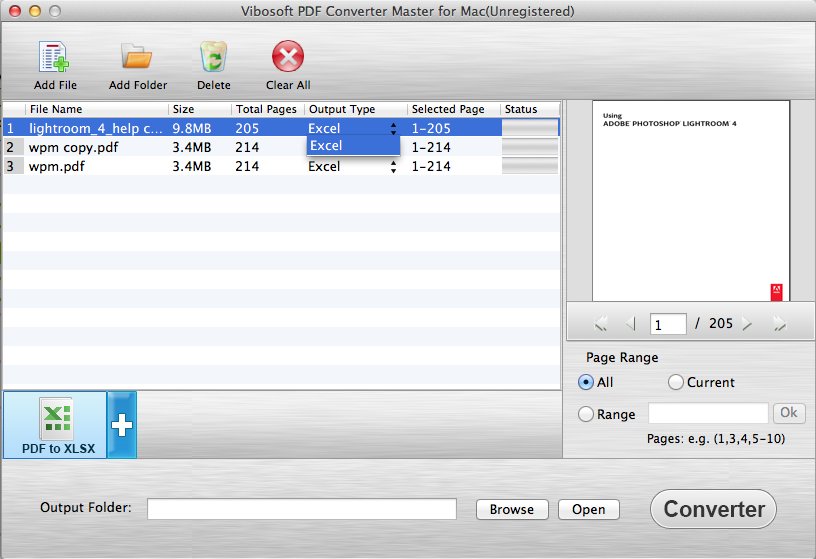 Vibosoft PDF Converter Master for Mac 2.1 : Excel Options Window