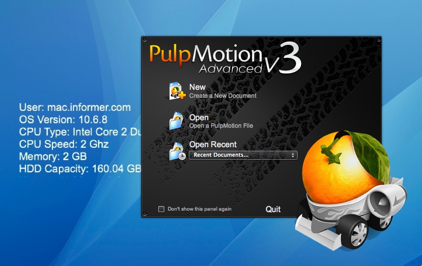 PulpMotion Advanced 3.3 : Start window