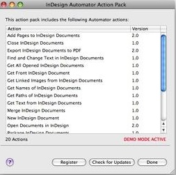 InDesign Automator Action Pack : Main window