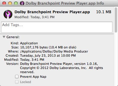 Dolby Branchpoint Preview Player 1.0 : Version Window