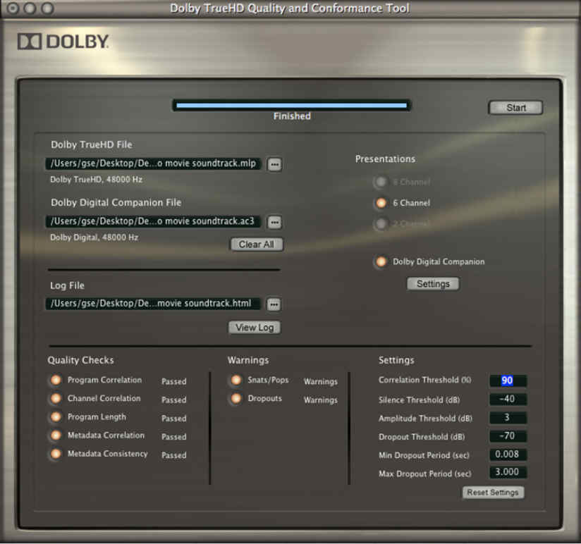 Dolby TrueHD Quality and Conformance Tool 1.0 : Main Window