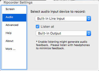 Ripcorder Screen 2.1 : Audio Settings
