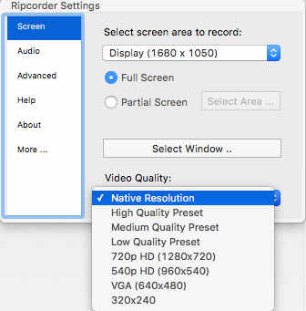 Ripcorder Screen 2.1 : Video Quality Window