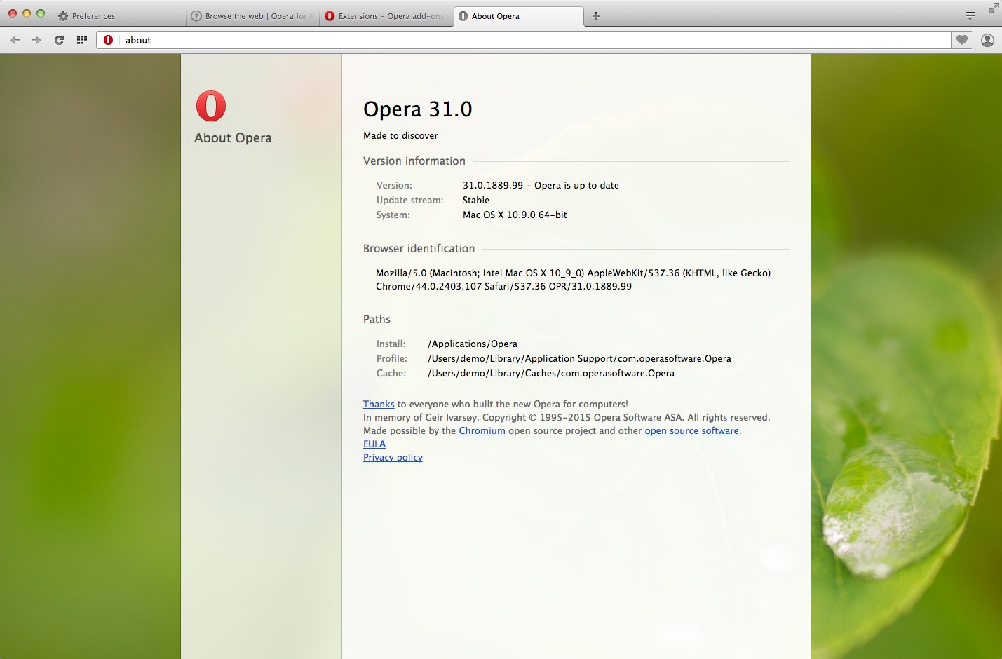Opera 31.0 : About Window