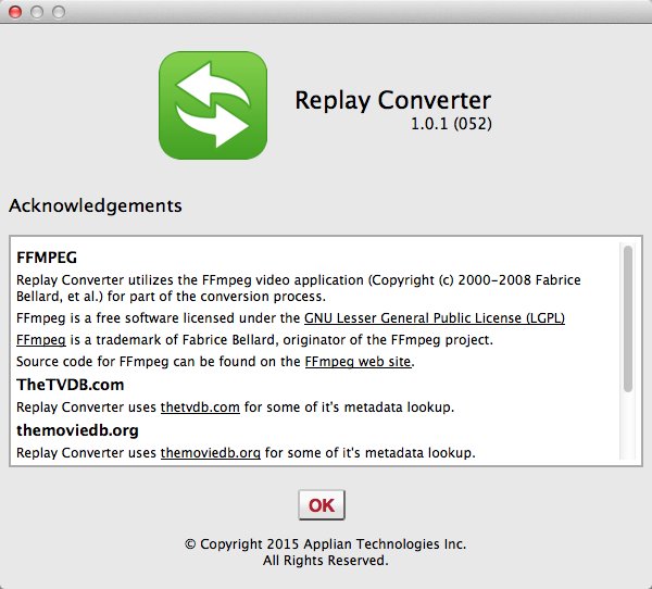 Replay Converter 1.0 : About Window