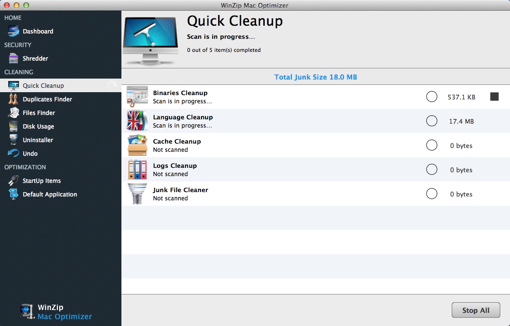 WinZip Mac Optimizer 1.5 : System Scan