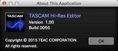 TASCAM Hi-Res Editor 1.0 : About Window