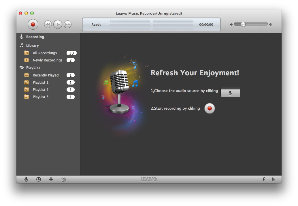 Leawo Music Recorder for Mac 1.1 : Main Window