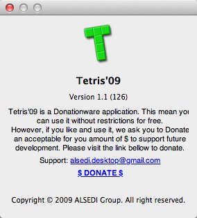 Tetris'09 1.1 : About Window